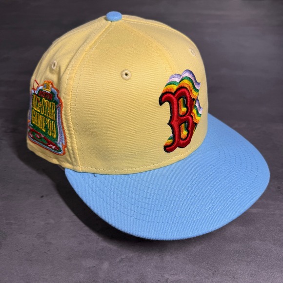 New Era Other - New Era Boston Red Sox Fitted Hat‎ Mens 7 5/8 Yellow Blue Bad Bunny Pink UV Cap